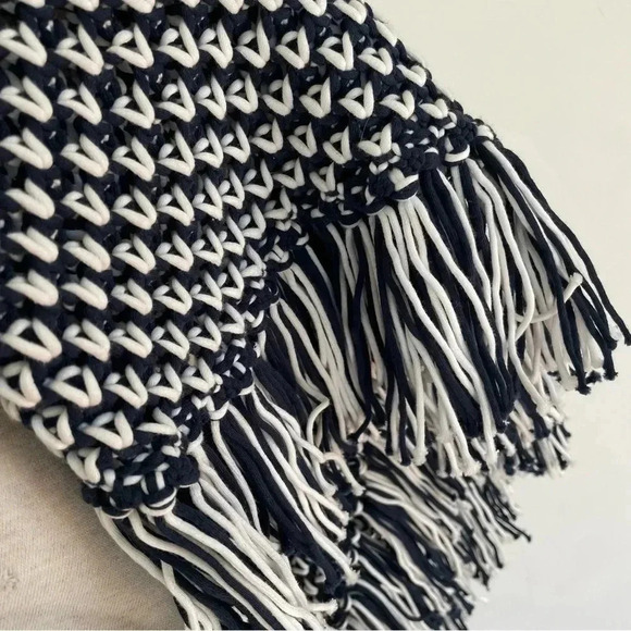 NWT Soft Surroundings Bambado Fringe Halter Tank Top Navy Blue White Knit S - Picture 6 of 13